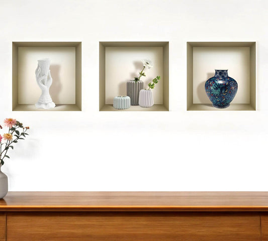 Set of Three Avi Faux Niche 3D Peel and Stick Wall Decals - Loft&Timber