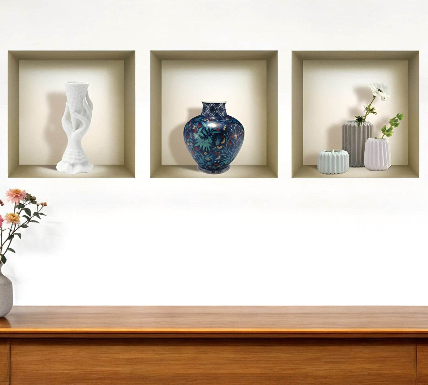 Set of Three Gio Faux Niche 3D Peel and Stick Wall Decals - Loft&Timber