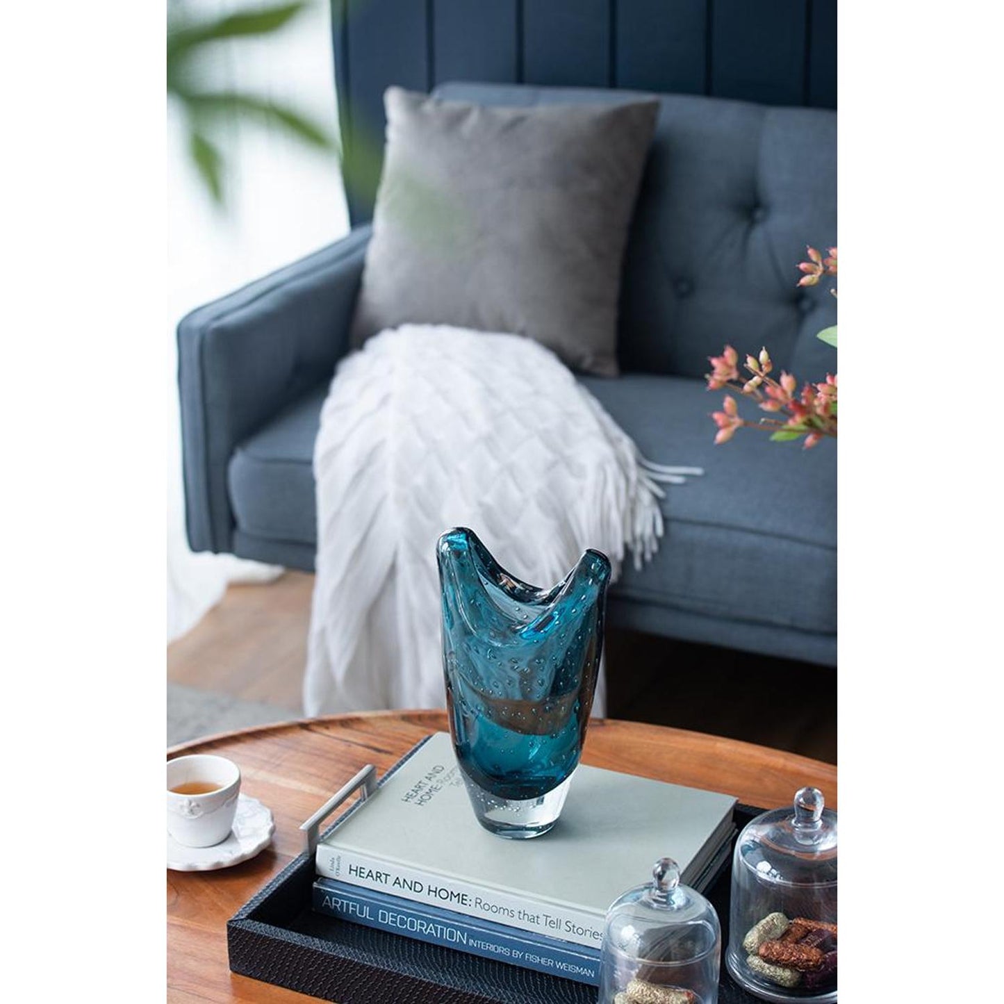 10" Cerulean Oval Glass Table Vase - Loft&Timber