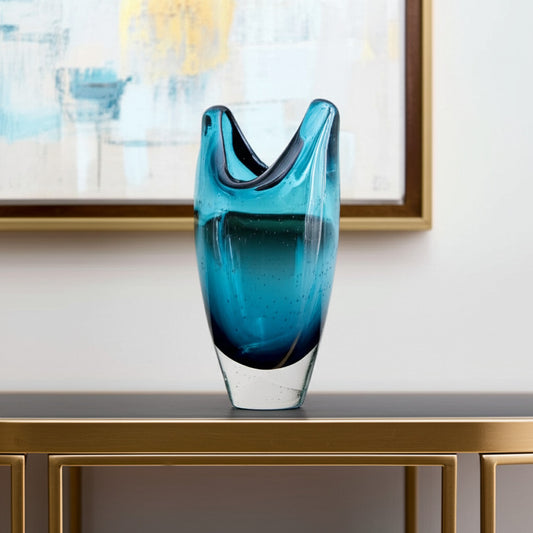 10" Cerulean Oval Glass Table Vase - Loft&Timber