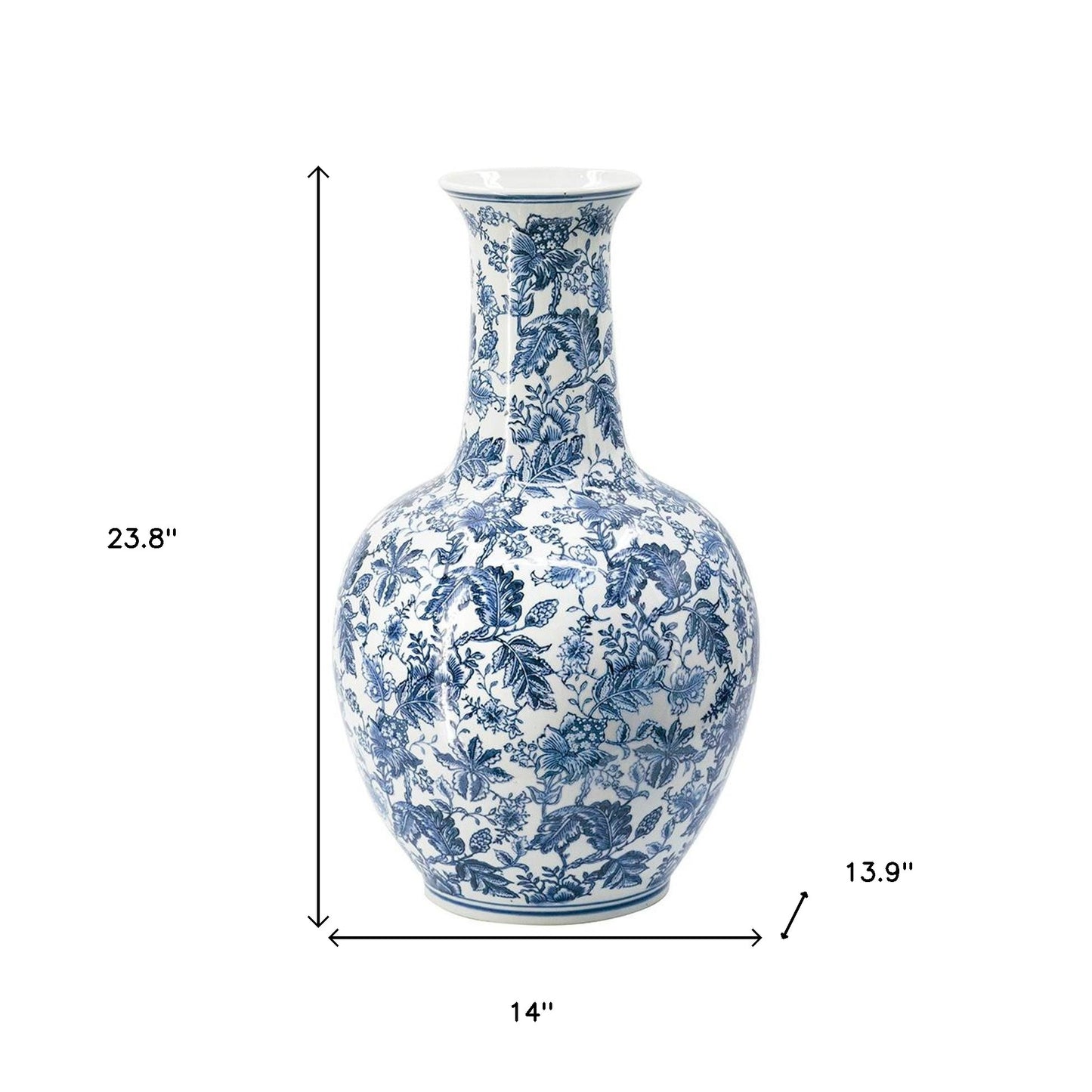 24" Blue And White Floral Curved Porcelain Table Vase - Loft&Timber