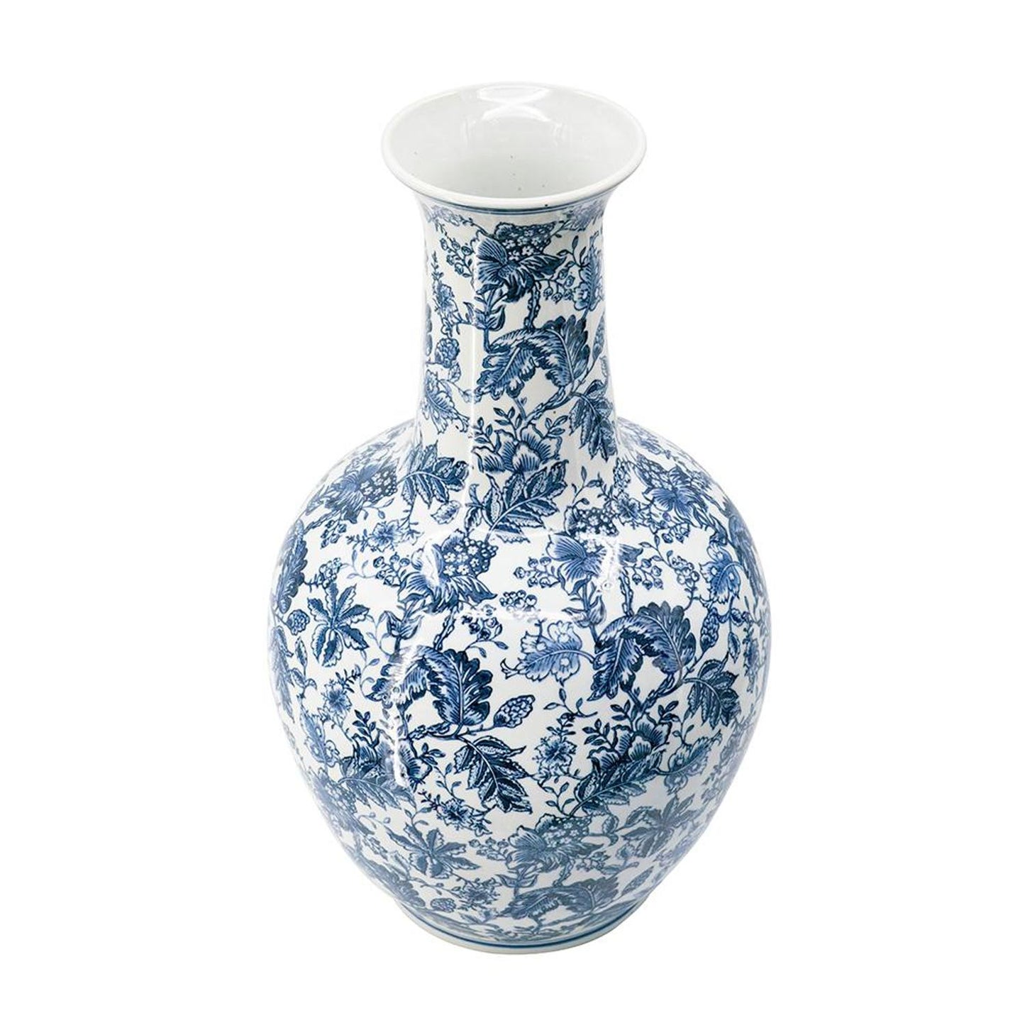 24" Blue And White Floral Curved Porcelain Table Vase - Loft&Timber