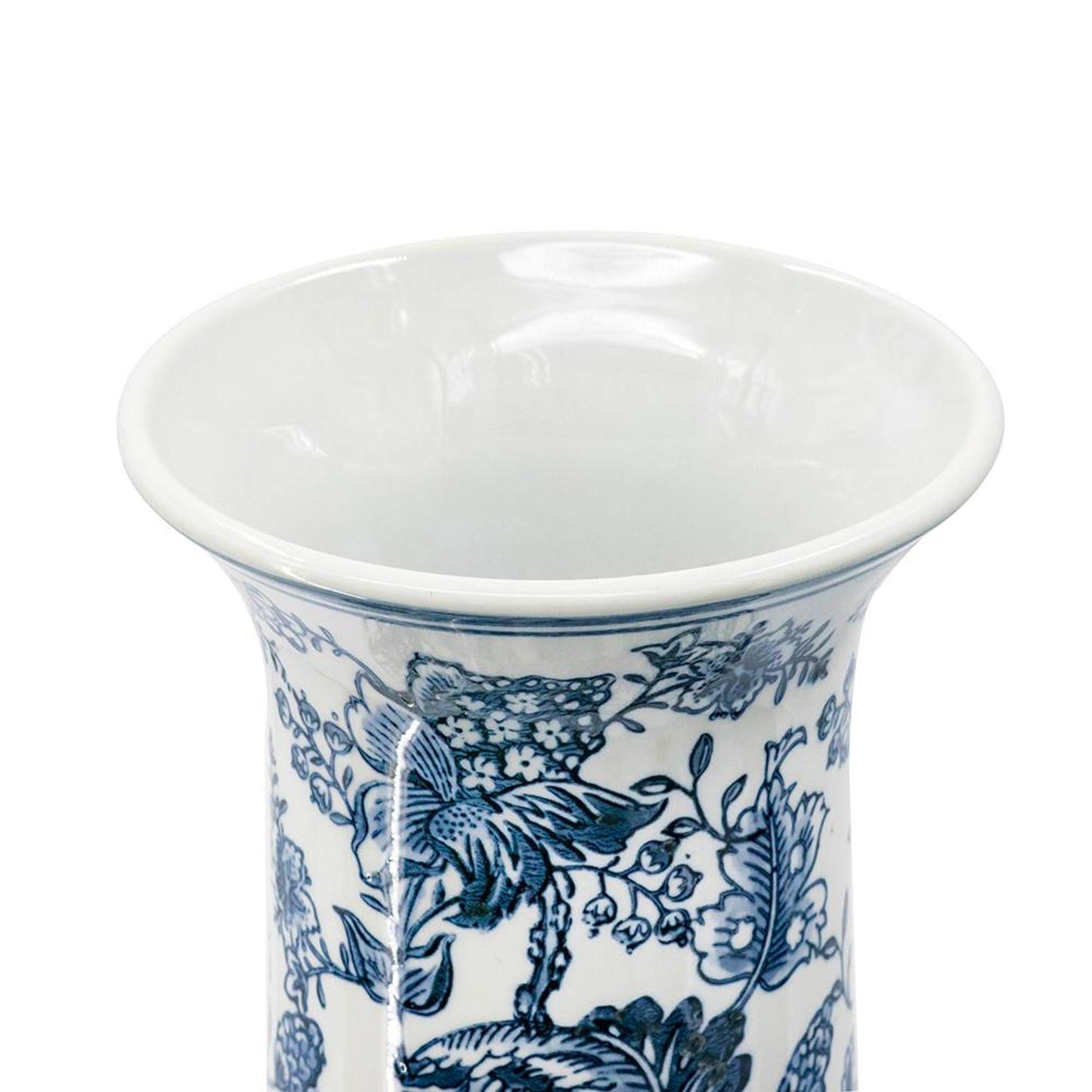 24" Blue And White Floral Curved Porcelain Table Vase - Loft&Timber