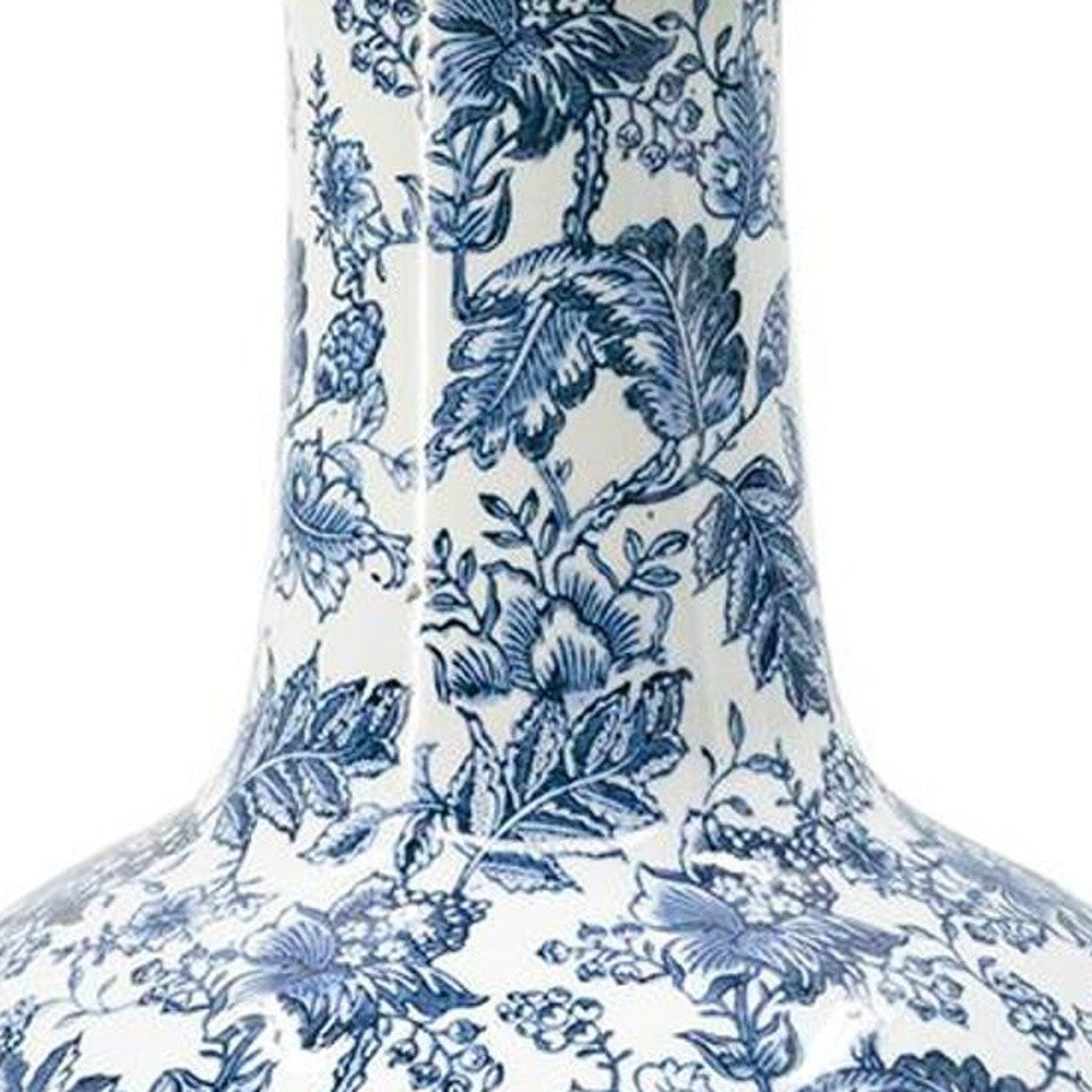 24" Blue And White Floral Curved Porcelain Table Vase - Loft&Timber