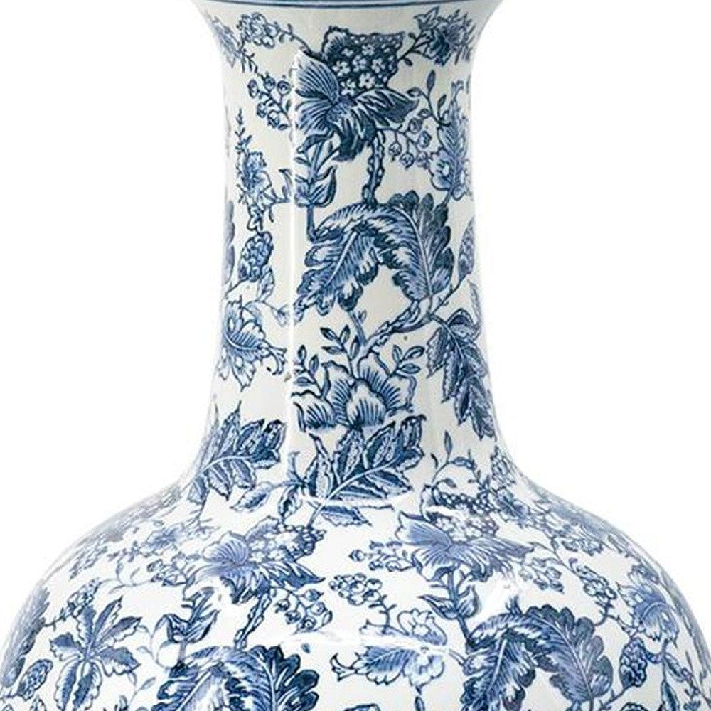 24" Blue And White Floral Curved Porcelain Table Vase - Loft&Timber