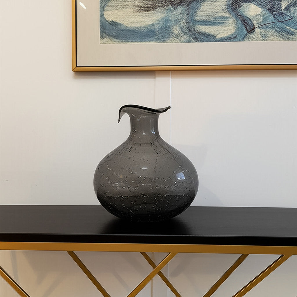 9" Light Gray Round Glass Table Vase - Loft&Timber