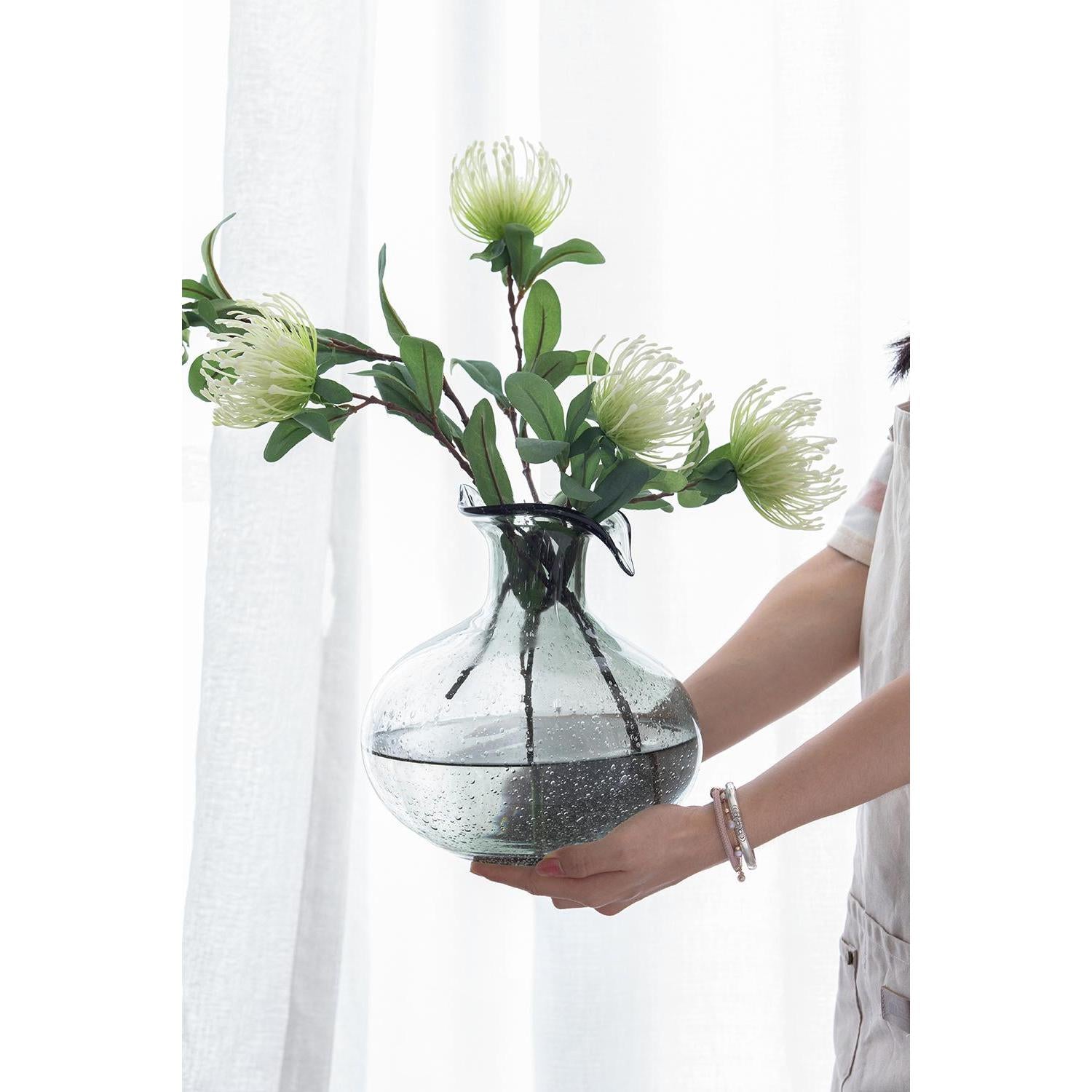 9" Light Gray Round Glass Table Vase - Loft&Timber