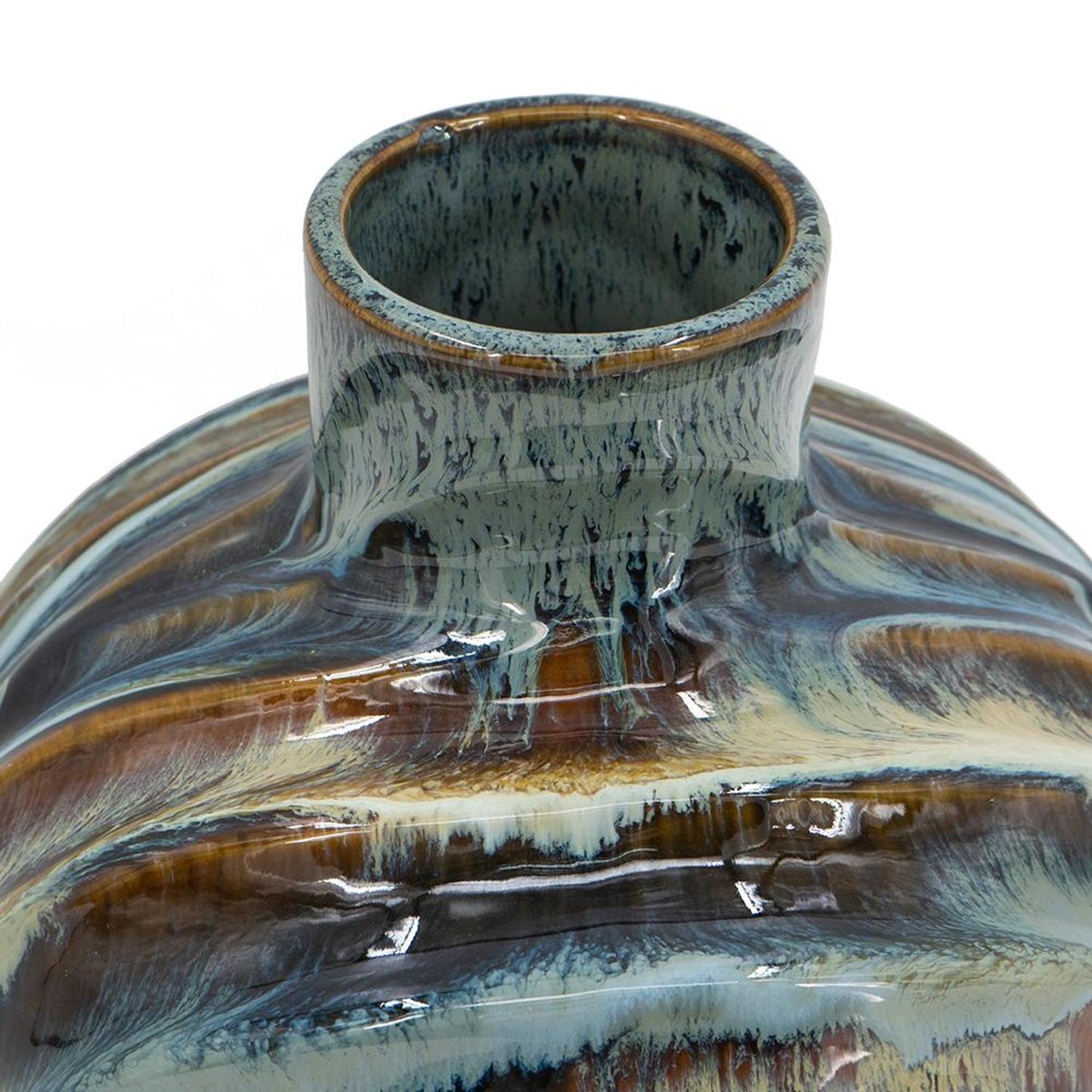 11" Blue Beige And Brown Abstract Wavy Ceramic Table Vase - Loft&Timber