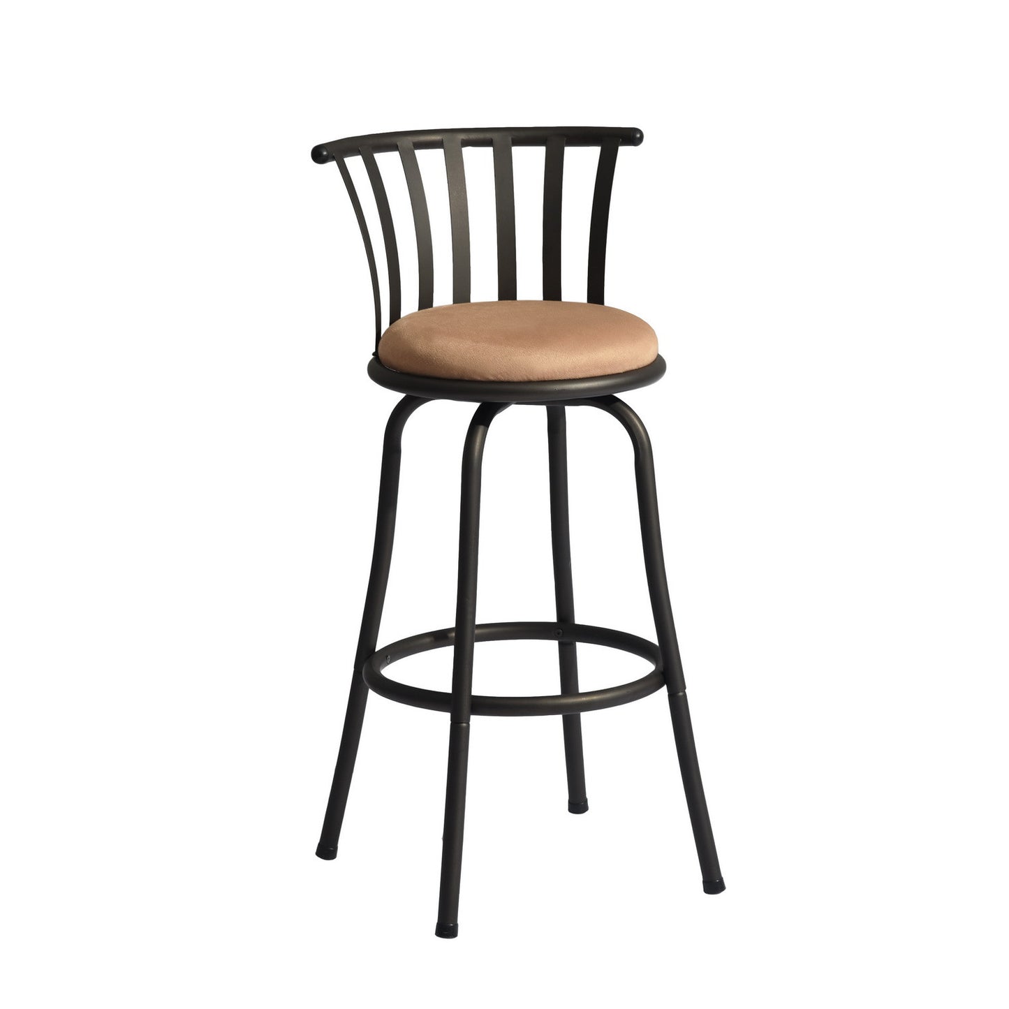 Set of Two 29" Brown and Black Microfiber and Metal Low Back Bar Height Swivel Bar Chairs - Loft&Timber