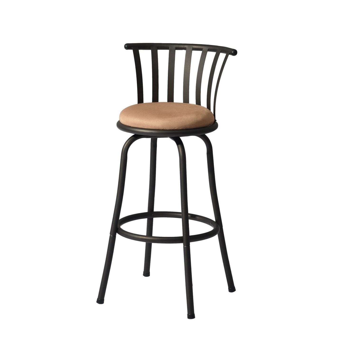 Set of Two 29" Brown and Black Microfiber and Metal Low Back Bar Height Swivel Bar Chairs - Loft&Timber