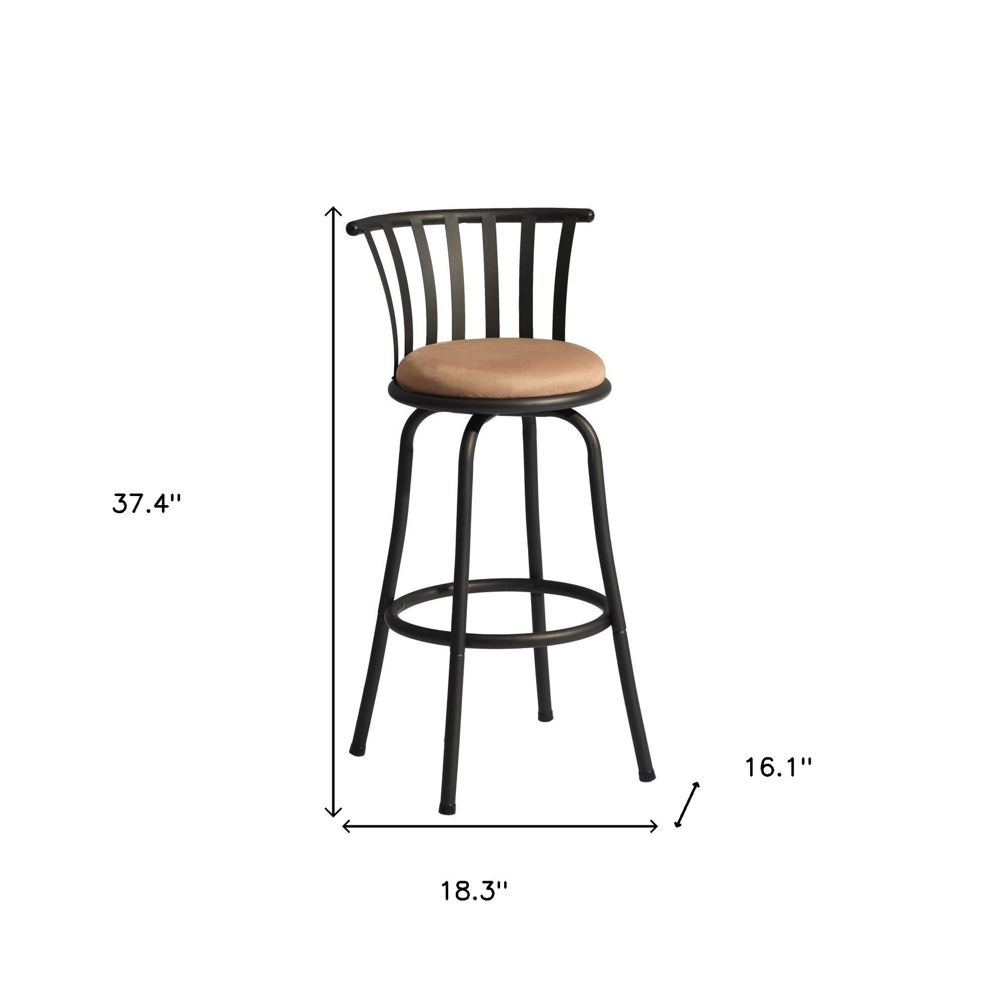Set of Two 29" Brown and Black Microfiber and Metal Low Back Bar Height Swivel Bar Chairs - Loft&Timber