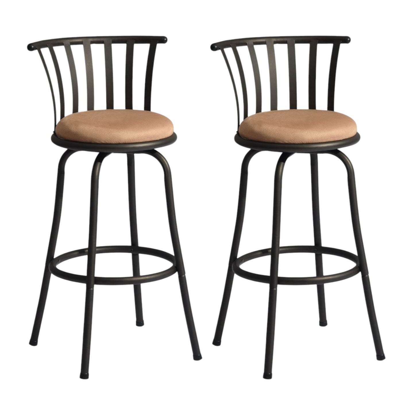 Set of Two 29" Brown and Black Microfiber and Metal Low Back Bar Height Swivel Bar Chairs - Loft&Timber