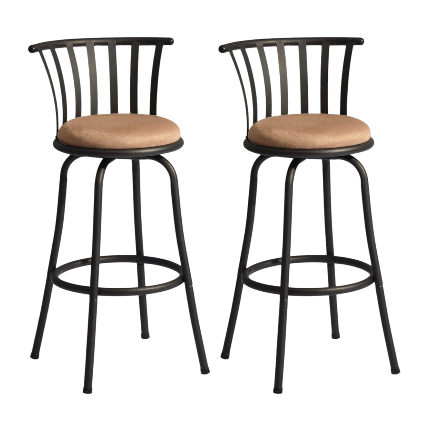 Set of Two 29" Brown and Black Microfiber and Metal Low Back Bar Height Swivel Bar Chairs - Loft&Timber