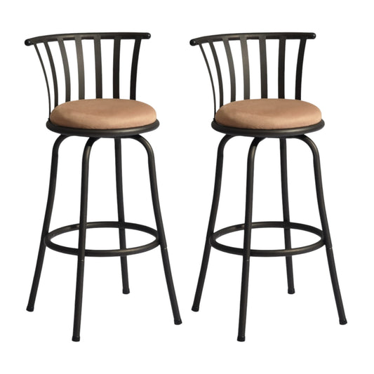 Set of Two 29" Brown and Black Microfiber and Metal Low Back Bar Height Swivel Bar Chairs - Loft&Timber