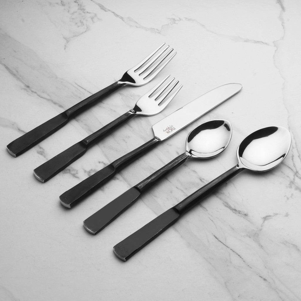 Matte Black Stainless Steel Twenty Piece Hand Forged Flatware Set - Loft&Timber