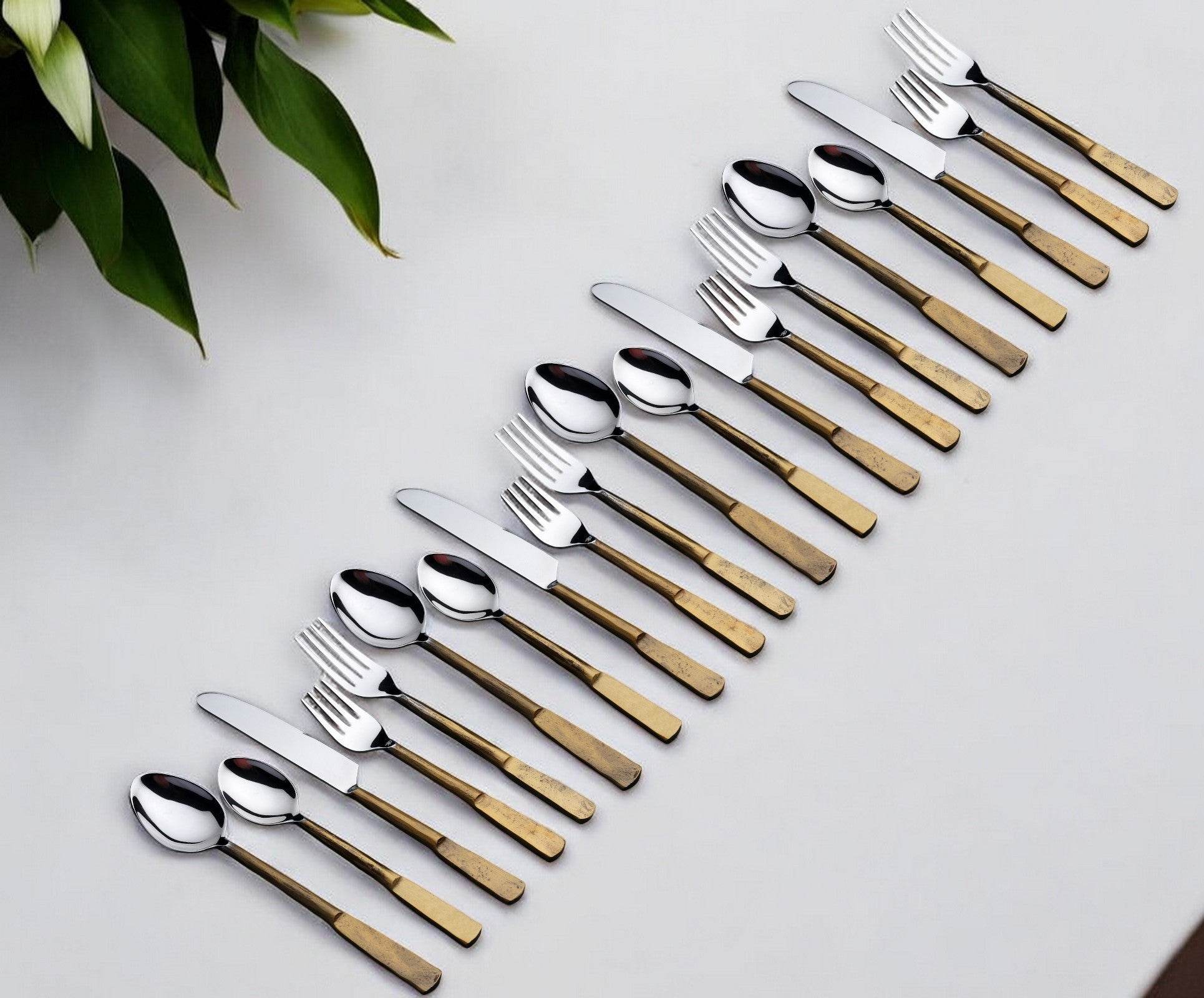 Matte Gold Stainless Steel Twenty Piece Hand Forged Flatware Set - Loft&Timber