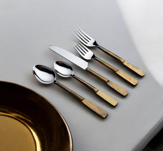 Matte Gold Stainless Steel Twenty Piece Hand Forged Flatware Set - Loft&Timber