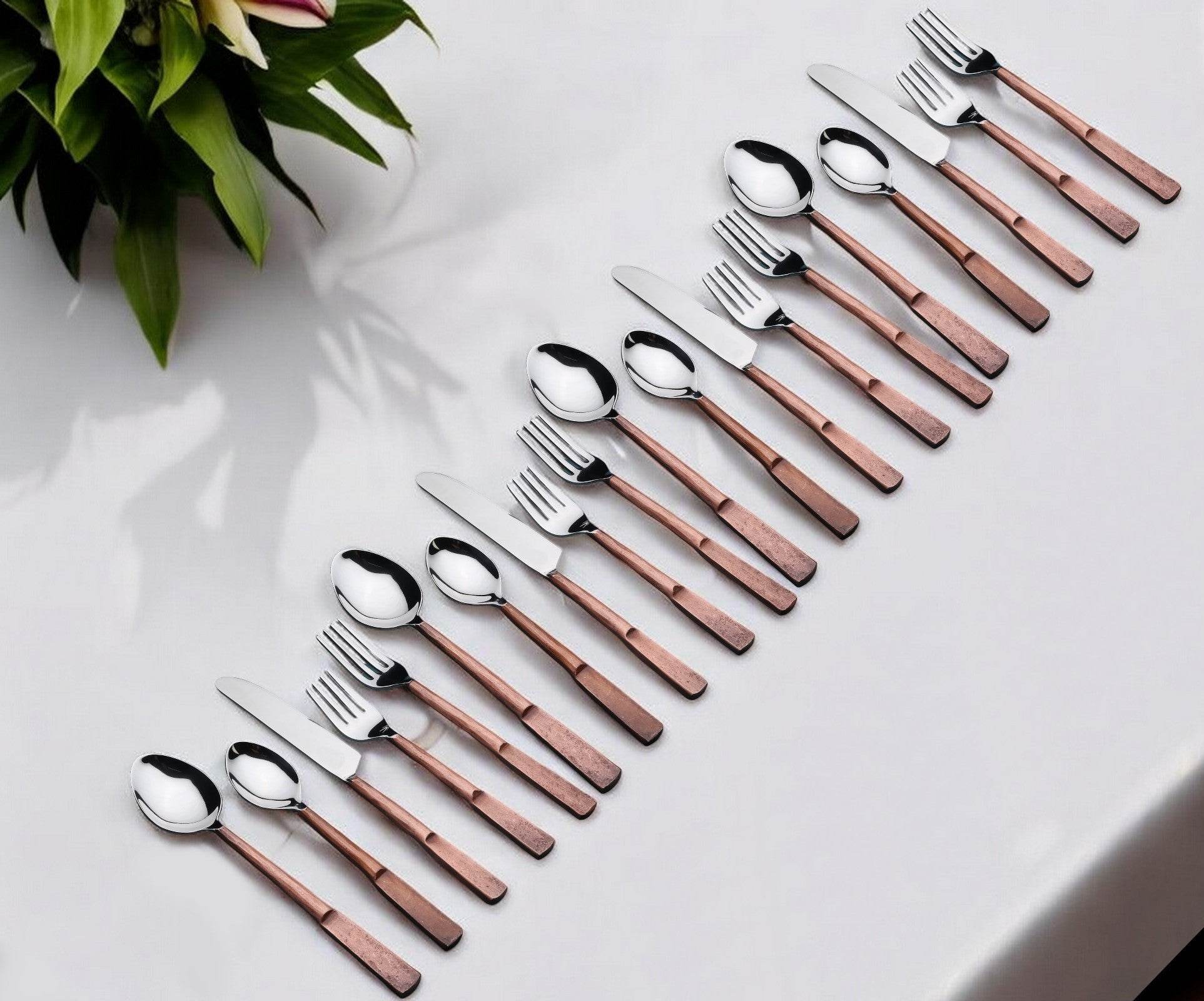 Matte Copper Stainless Steel Twenty Piece Hand Forged Flatware Set - Loft&Timber