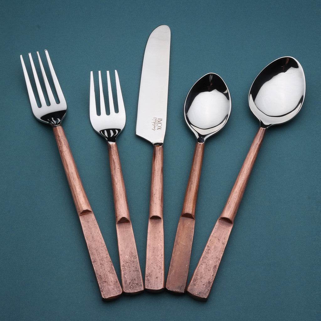 Matte Copper Stainless Steel Twenty Piece Hand Forged Flatware Set - Loft&Timber