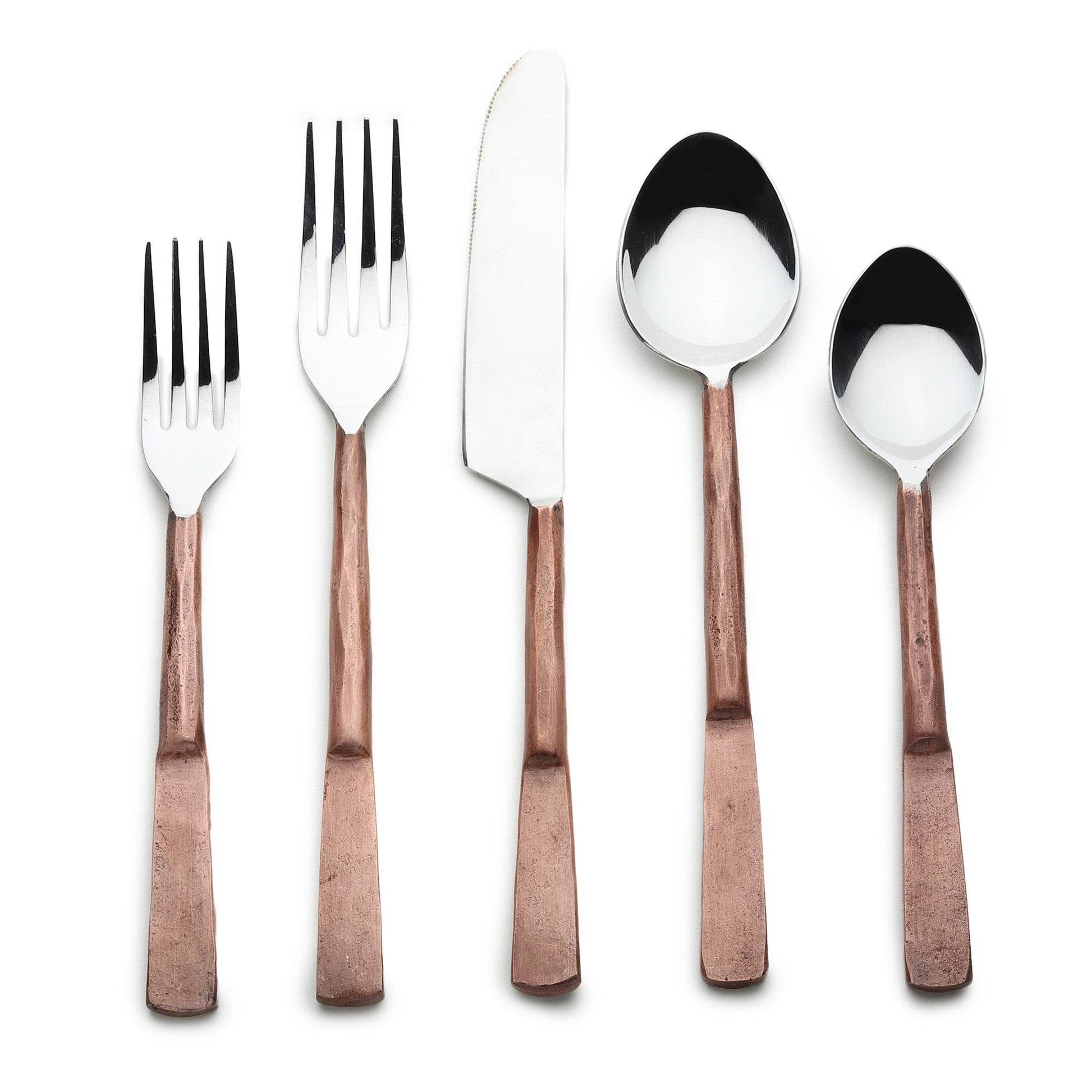 Matte Copper Stainless Steel Twenty Piece Hand Forged Flatware Set - Loft&Timber