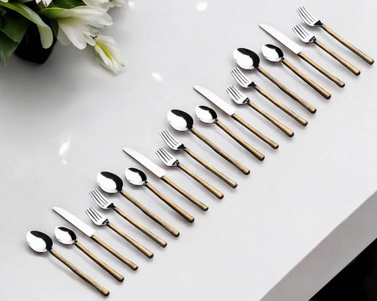 Matte Gold Stainless Steel Twenty Piece Hand Forged Flatware Set - Loft&Timber