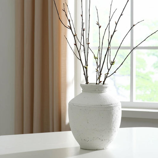 14" White Terracotta Round Jug Vase - Loft&Timber