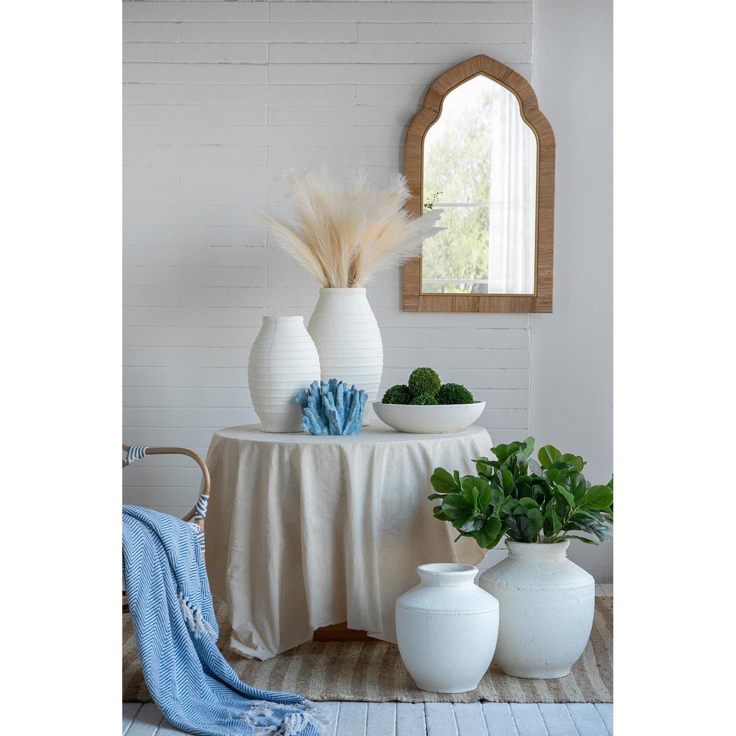 14" White Terracotta Round Jug Vase - Loft&Timber