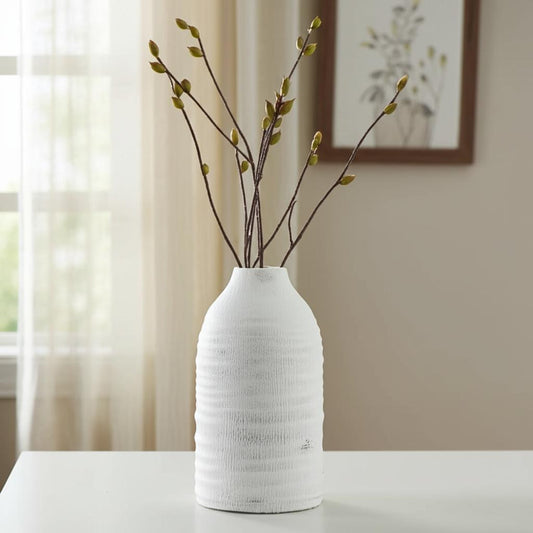 12" White Stoneware Round Jug Vase - Loft&Timber