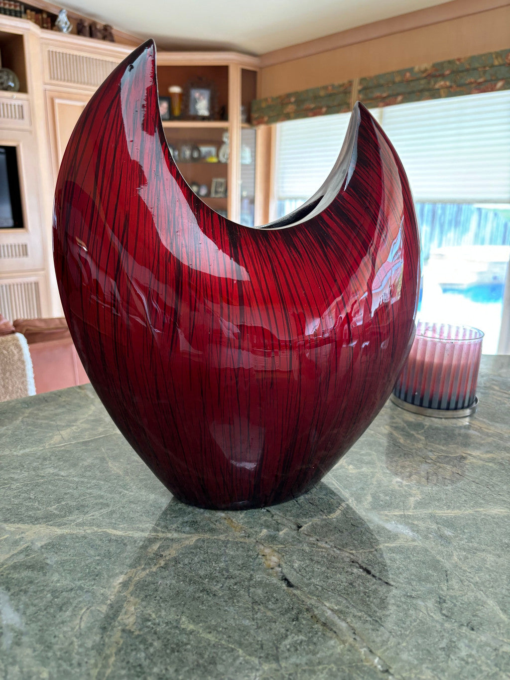 14" Red Striped Aluminum Table Vase - Loft&Timber