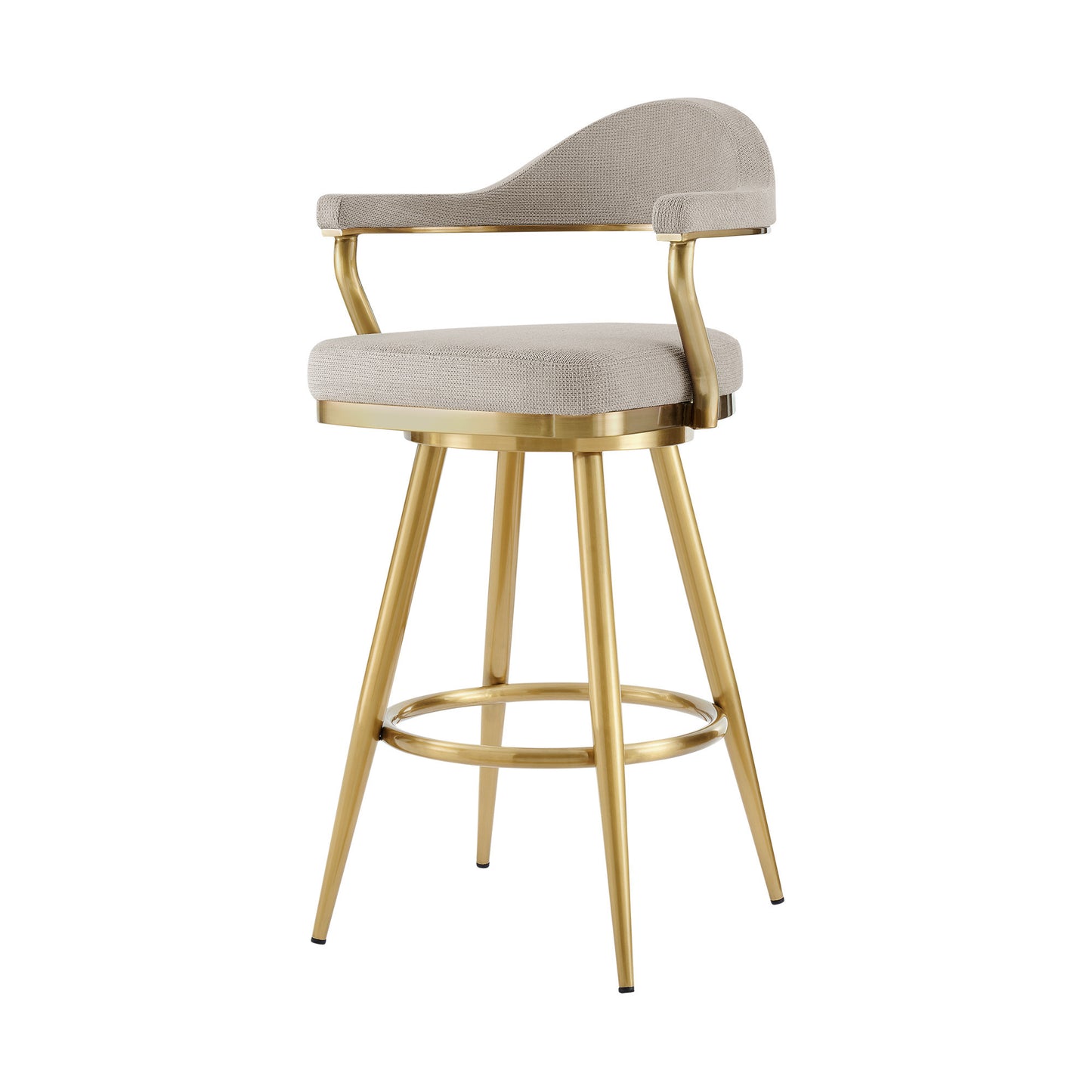 30" Taupe and Gold Fabric and Stainless Steel Bar Height Swivel Bar Chair - Loft&Timber