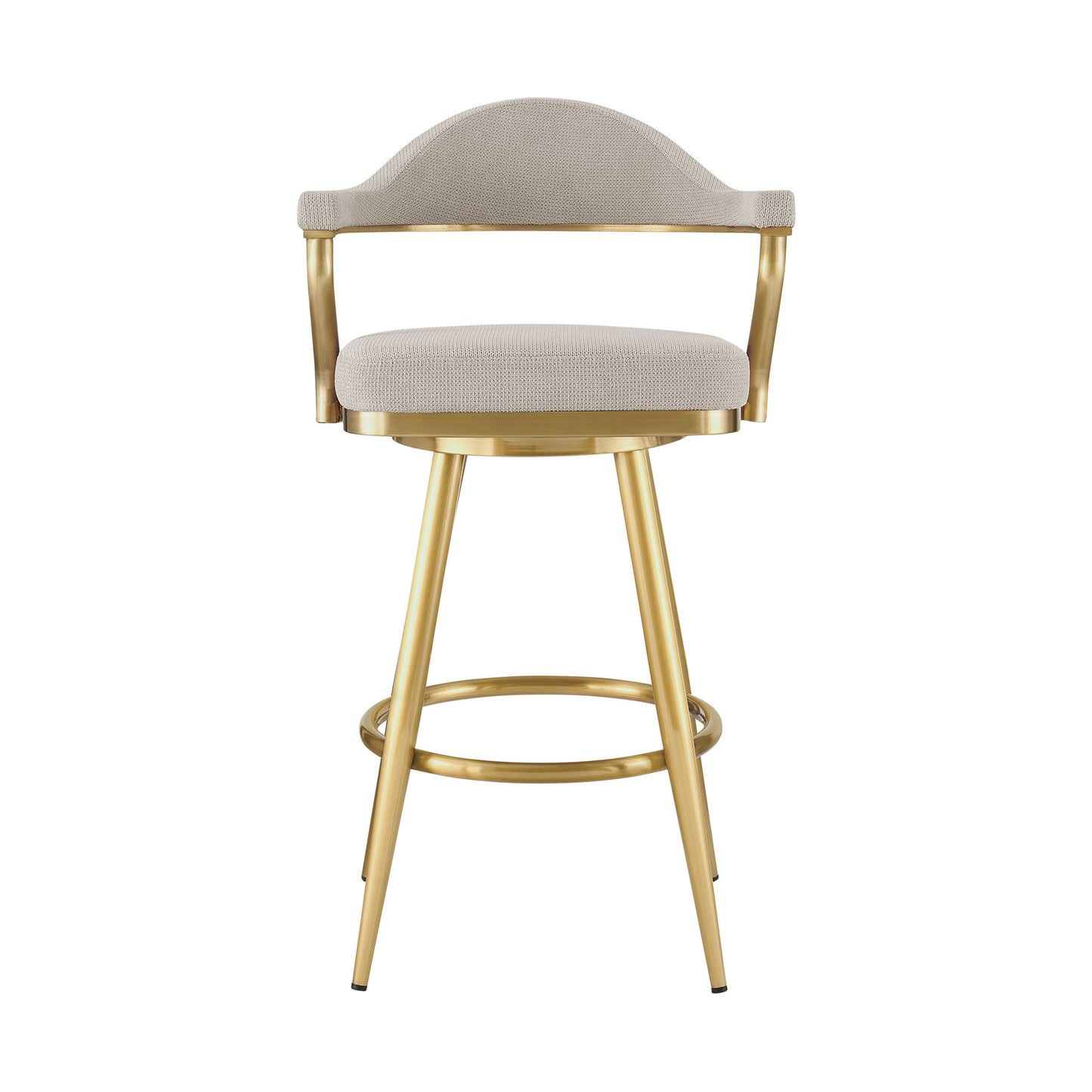 30" Taupe and Gold Fabric and Stainless Steel Bar Height Swivel Bar Chair - Loft&Timber