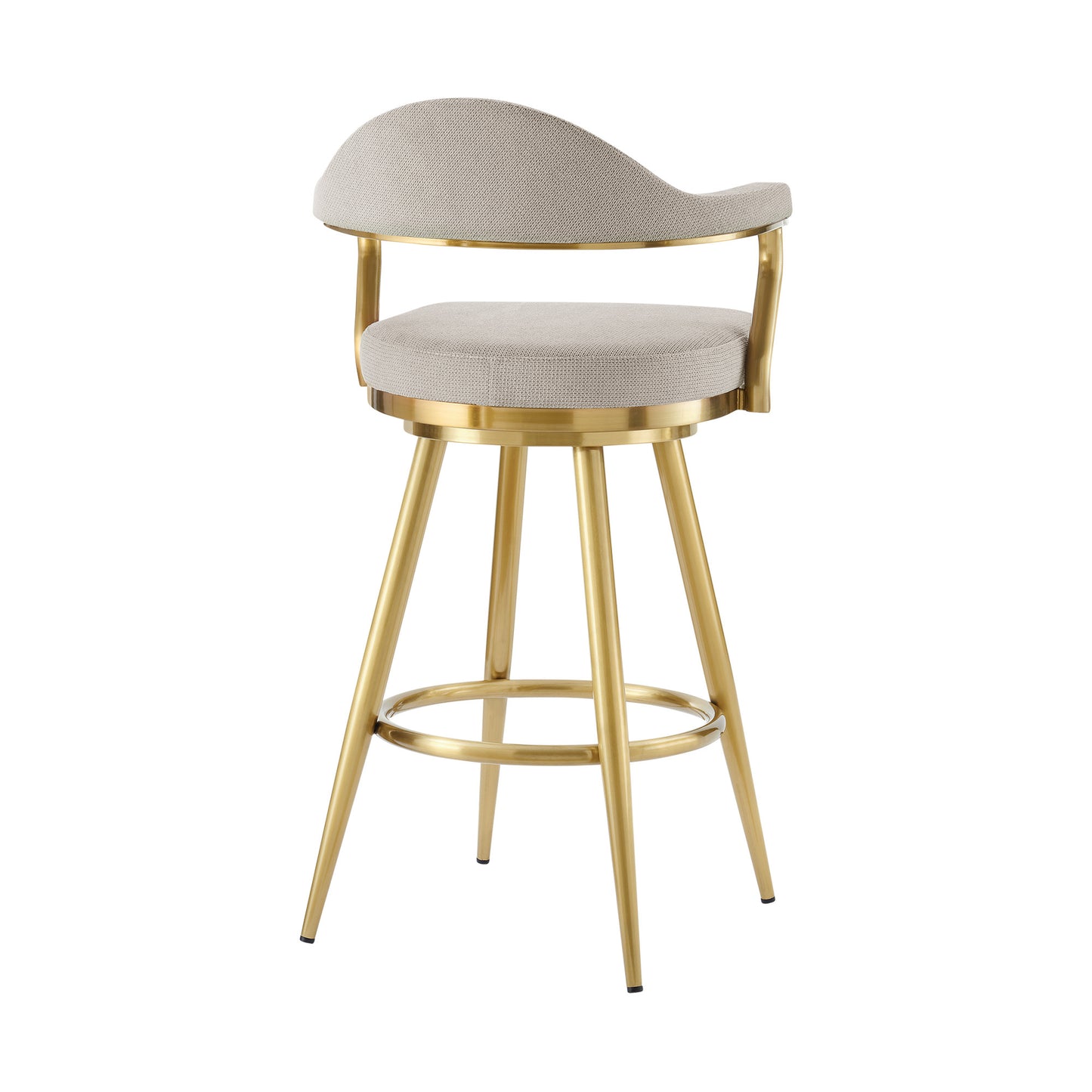 30" Taupe and Gold Fabric and Stainless Steel Bar Height Swivel Bar Chair - Loft&Timber