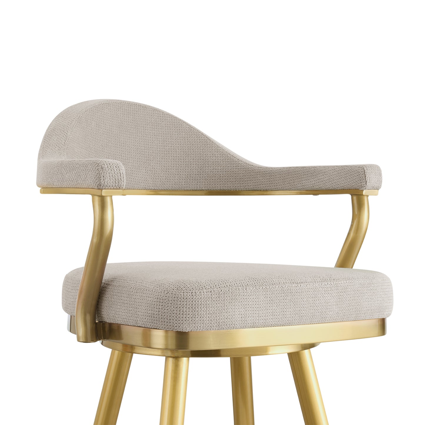 30" Taupe and Gold Fabric and Stainless Steel Bar Height Swivel Bar Chair - Loft&Timber