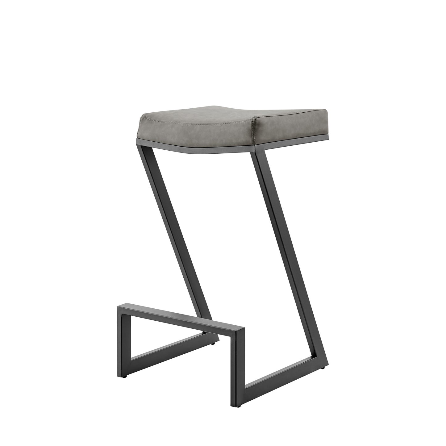 30" Gray and Black Faux Leather and Iron Backless Bar Height Bar Chair - Loft&Timber