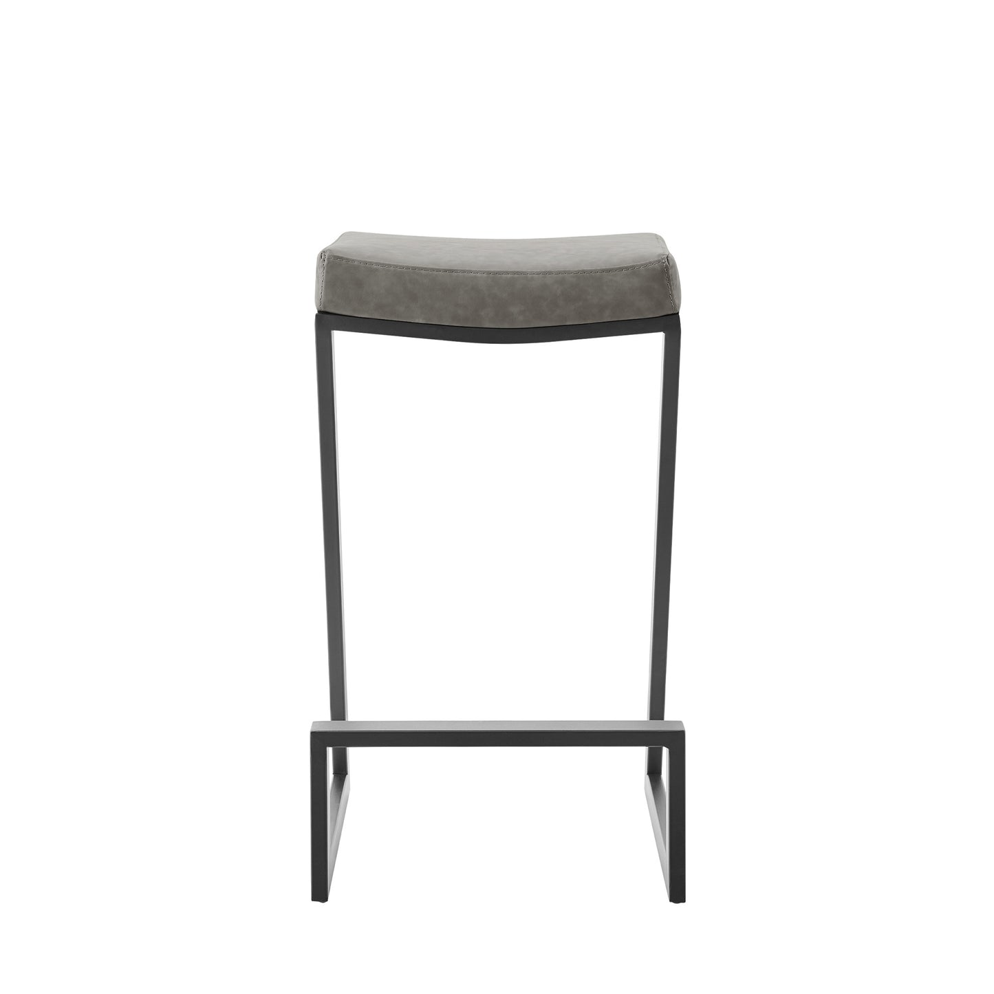 30" Gray and Black Faux Leather and Iron Backless Bar Height Bar Chair - Loft&Timber