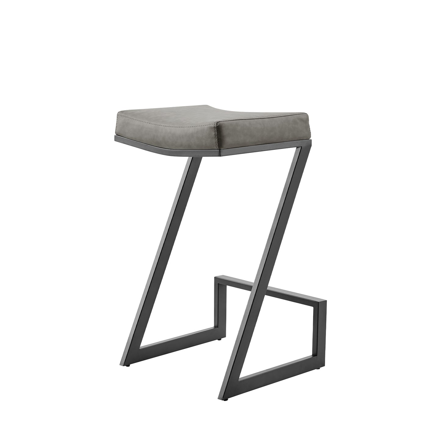 30" Gray and Black Faux Leather and Iron Backless Bar Height Bar Chair - Loft&Timber