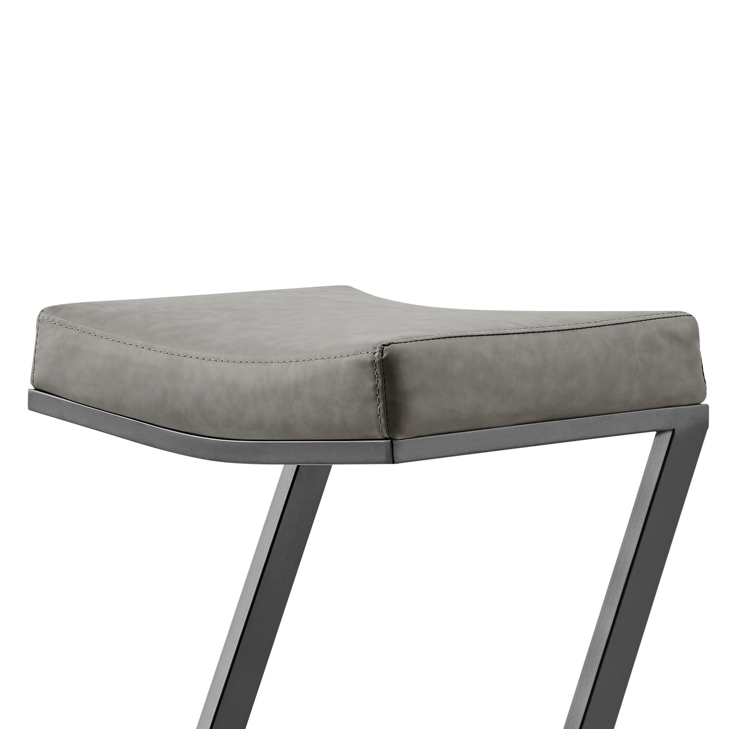 30" Gray and Black Faux Leather and Iron Backless Bar Height Bar Chair - Loft&Timber