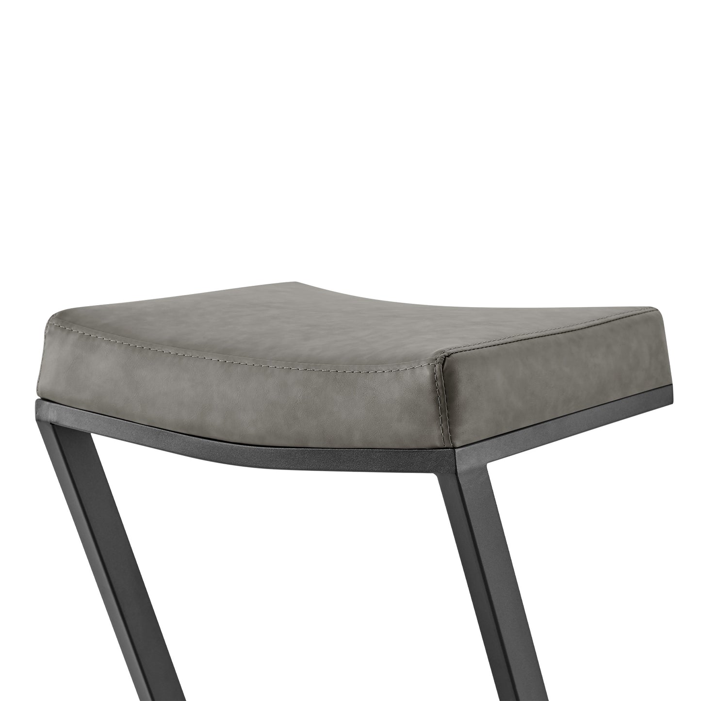 30" Gray and Black Faux Leather and Iron Backless Bar Height Bar Chair - Loft&Timber