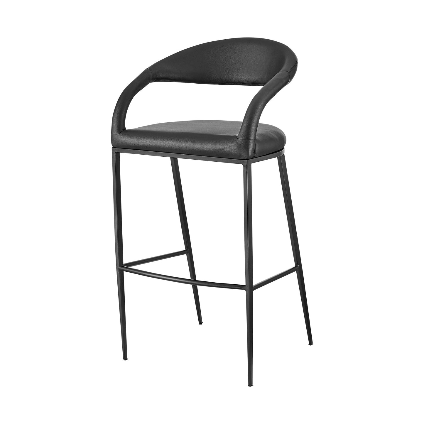 30" Black Faux Leather and Iron Low Back Bar Height Bar Chair - Loft&Timber