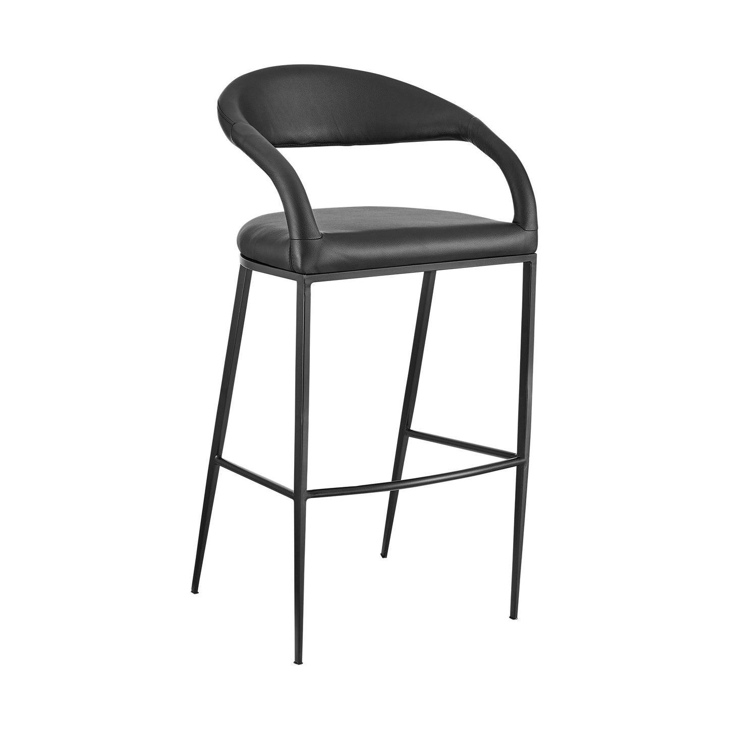 30" Black Faux Leather and Iron Low Back Bar Height Bar Chair - Loft&Timber