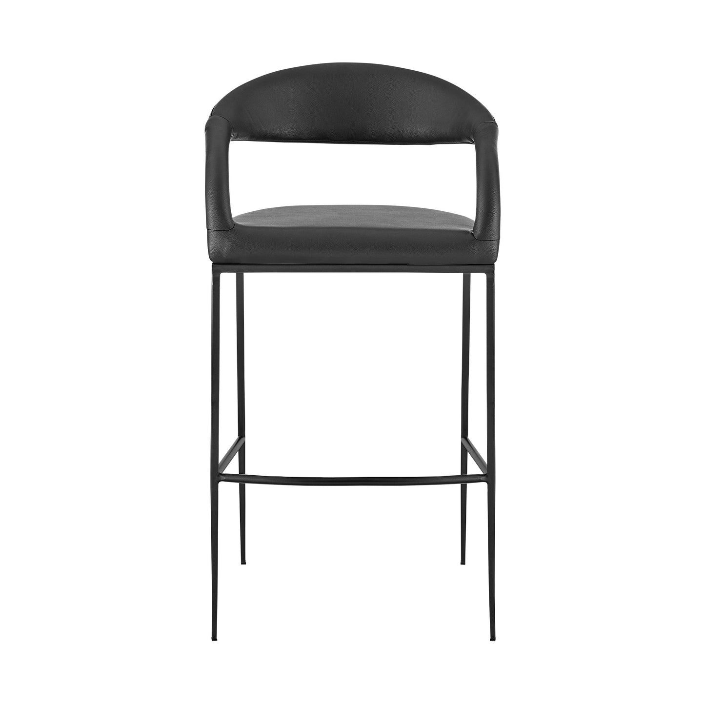 30" Black Faux Leather and Iron Low Back Bar Height Bar Chair - Loft&Timber