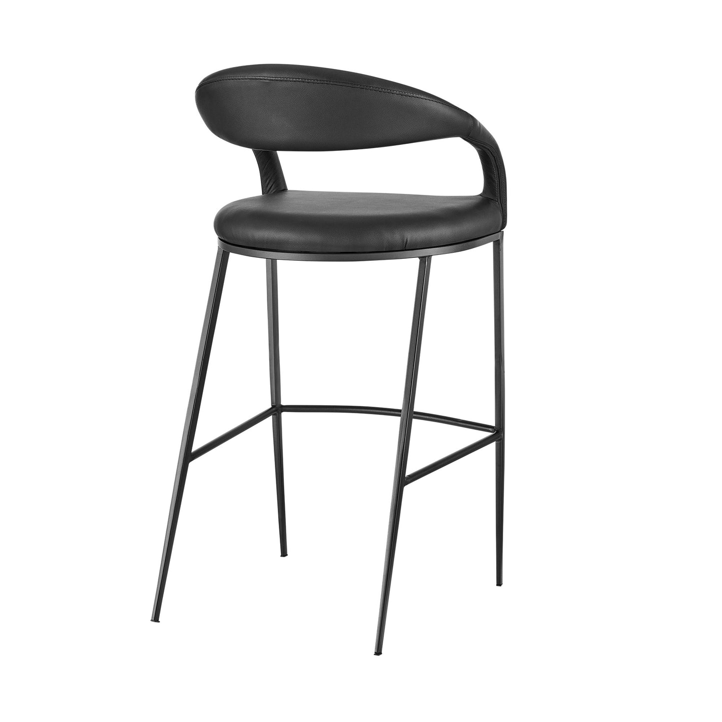 30" Black Faux Leather and Iron Low Back Bar Height Bar Chair - Loft&Timber