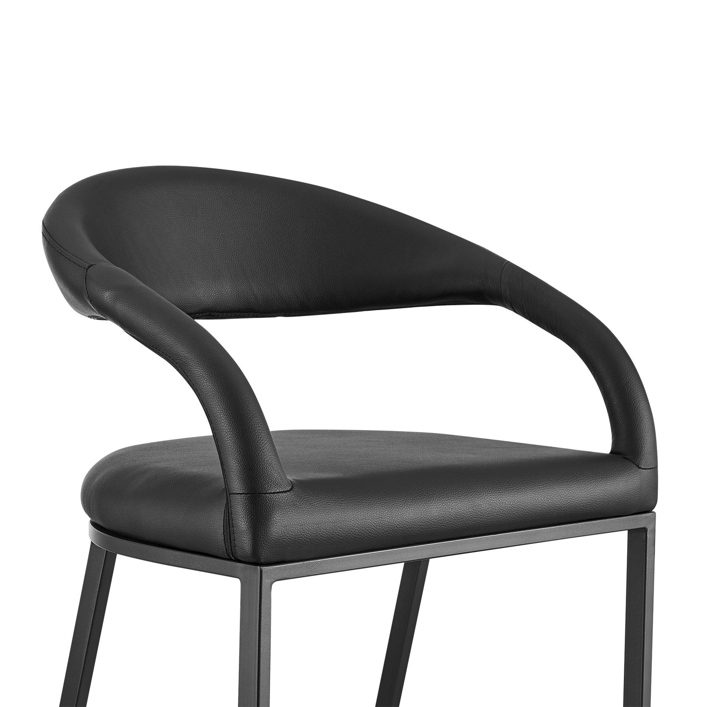 30" Black Faux Leather and Iron Low Back Bar Height Bar Chair - Loft&Timber