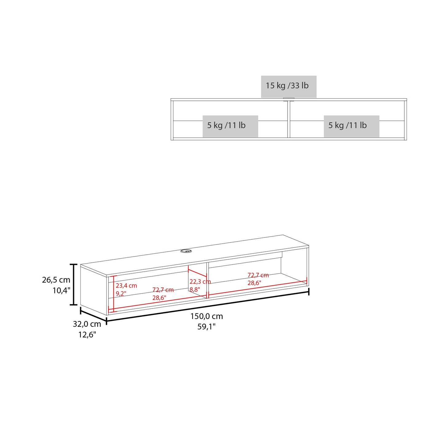 59" Black Floating Mount TV Stand - Loft&Timber