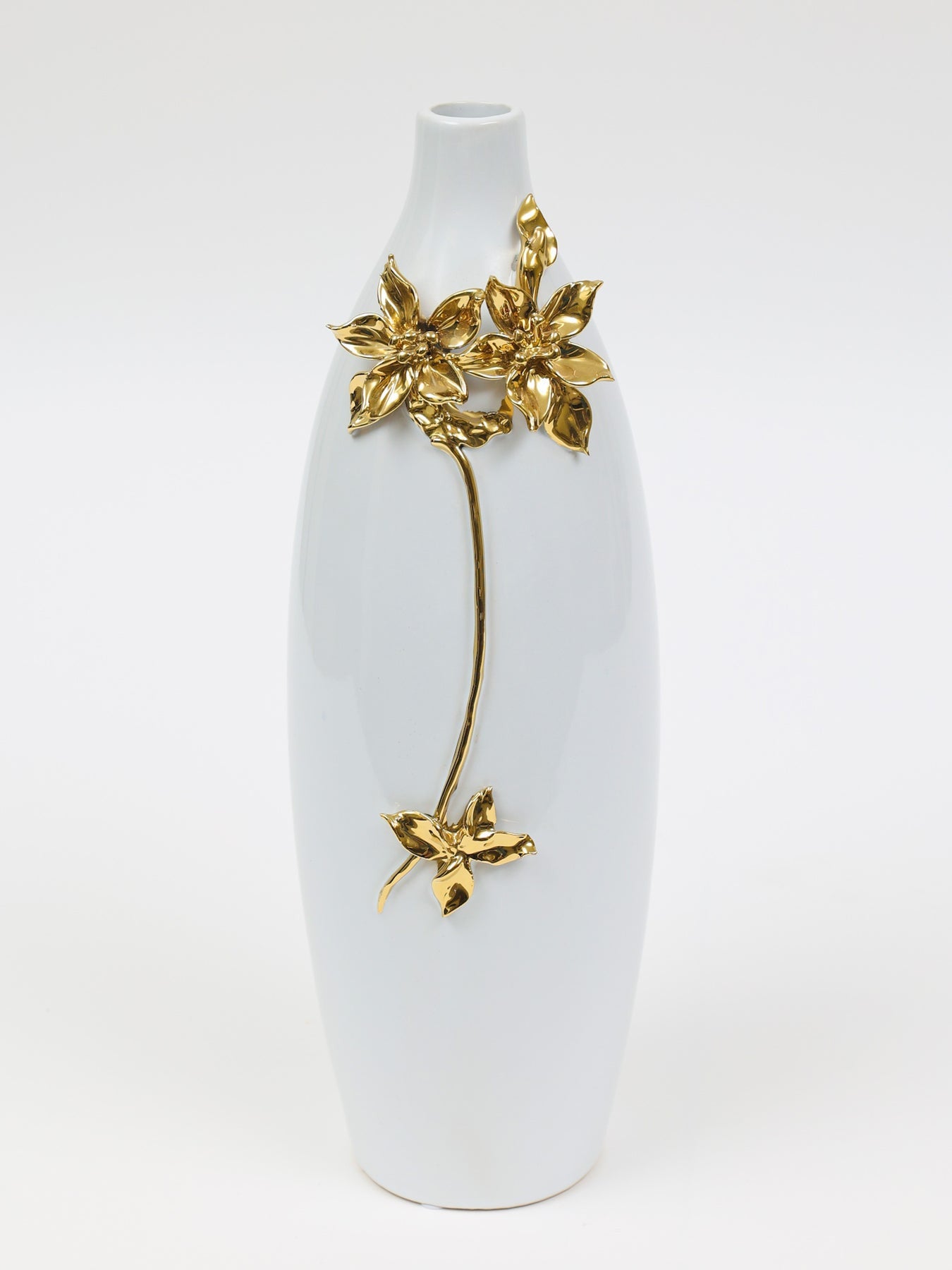 18" Gold Floral Oval Ceramic Table Vase With Sculptural Details - Loft&Timber