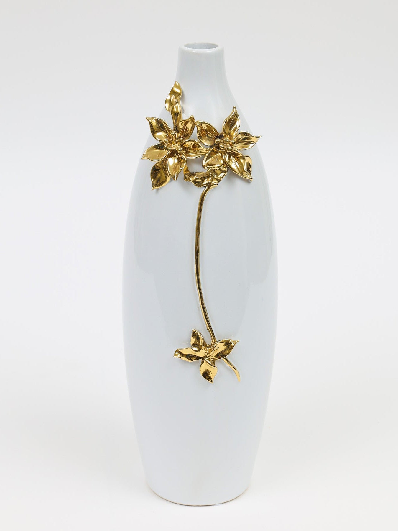 18" Gold Floral Oval Ceramic Table Vase With Sculptural Details - Loft&Timber
