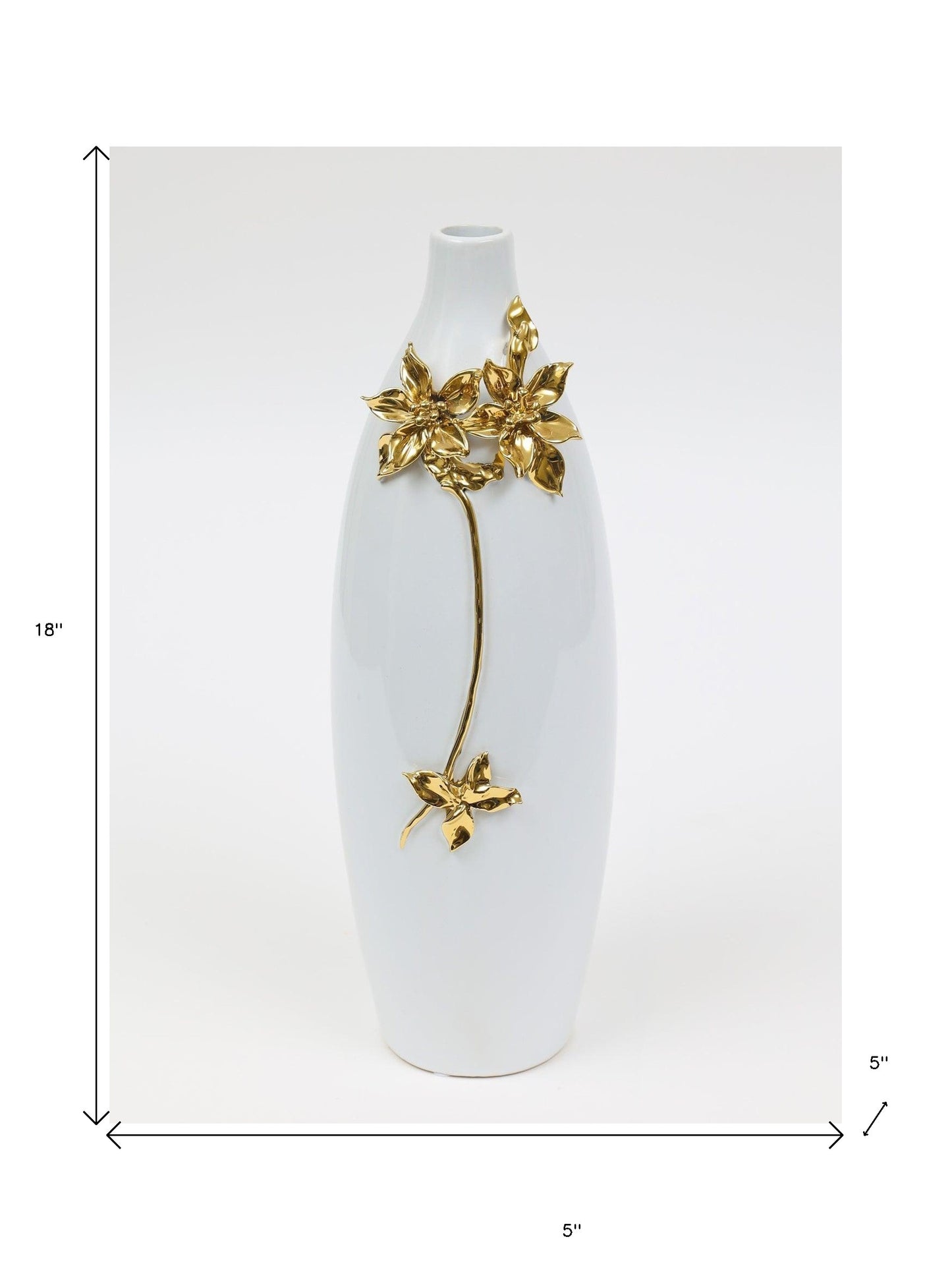 18" Gold Floral Oval Ceramic Table Vase With Sculptural Details - Loft&Timber