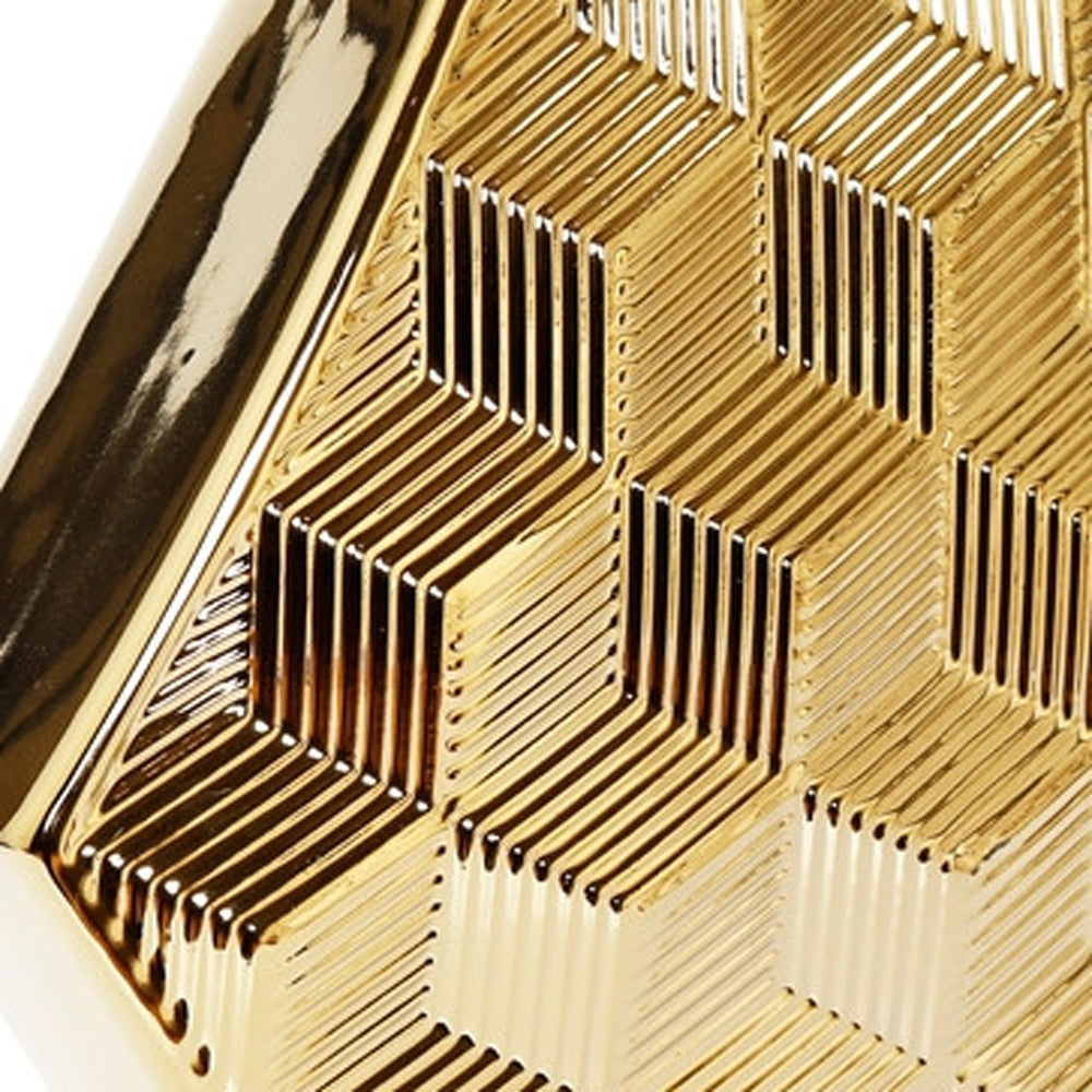 13" Gold Geometric Ceramic Table Vase With Sculptural Details - Loft&Timber