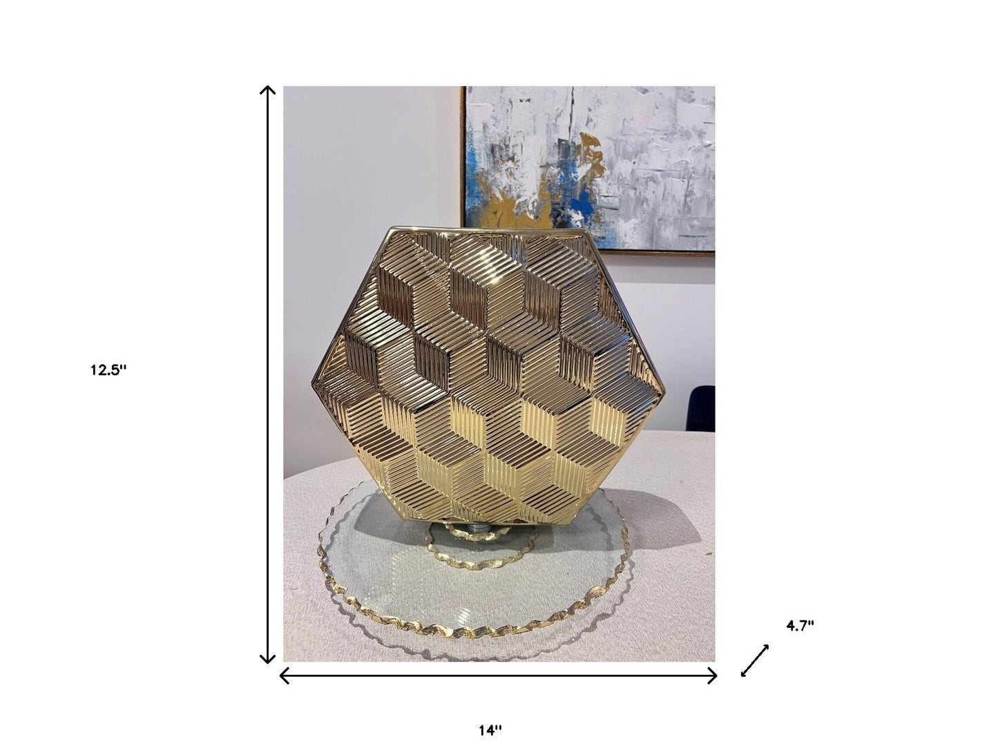 13" Gold Geometric Ceramic Table Vase With Sculptural Details - Loft&Timber