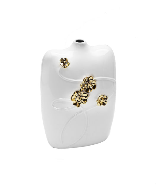 14" White Floral Ceramic Table Vase With Sculptural Details - Loft&Timber